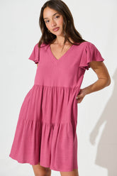 Deep Rose Linen Blend Smock Dress from Tahiti
